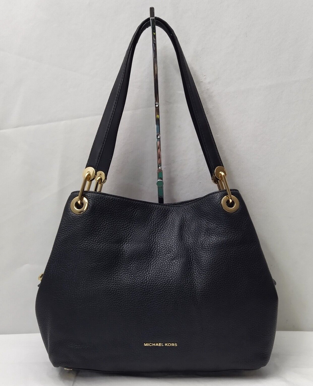 Michael Kors Raven Black Leather 3 Compartments Shoulder Bag